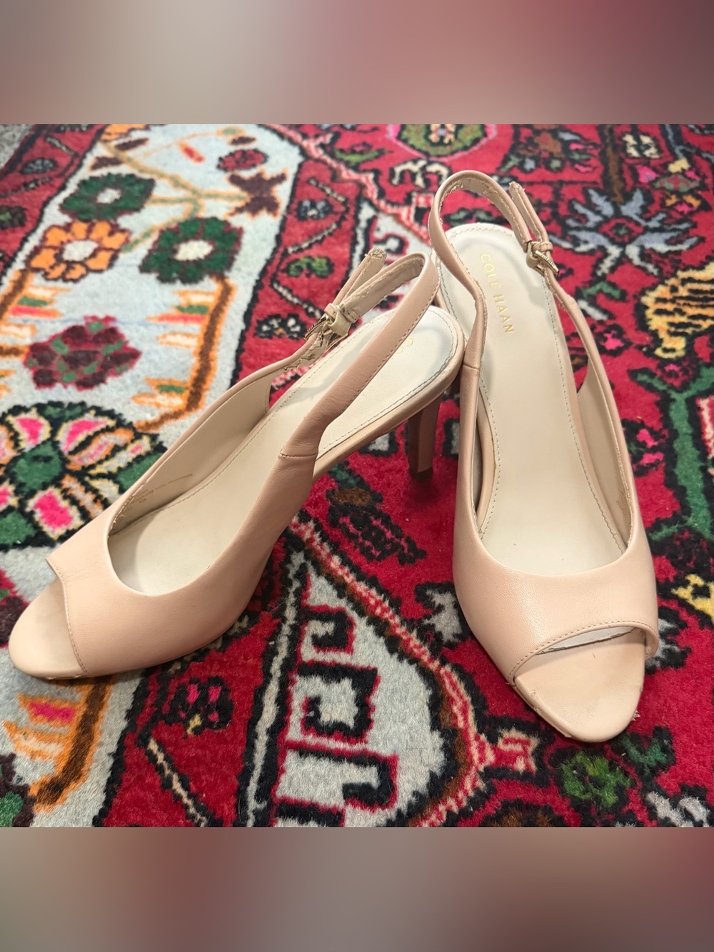 Cole Haan Maya Nude Leather Peep Toe Slingback Heels Pumps 8B